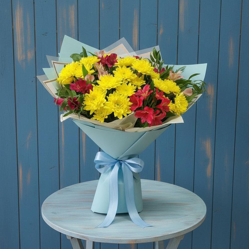 Букет цветов из: Альстромерии и Хризантемы в Борисовке