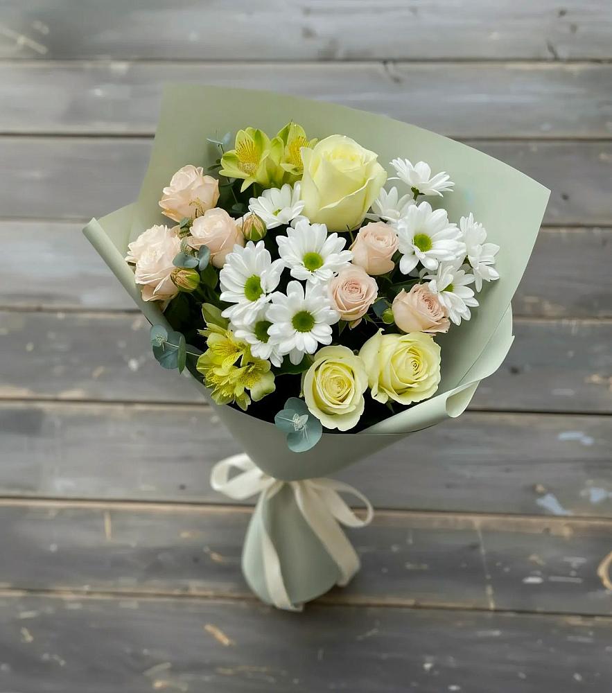 Букет цветов из: Альстромерии, Розы и Хризантемы в Борисовке