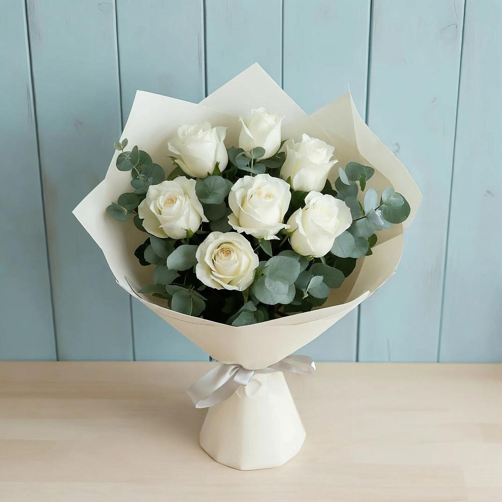 Букет Белые розы в Эвкалипте в Борисовке