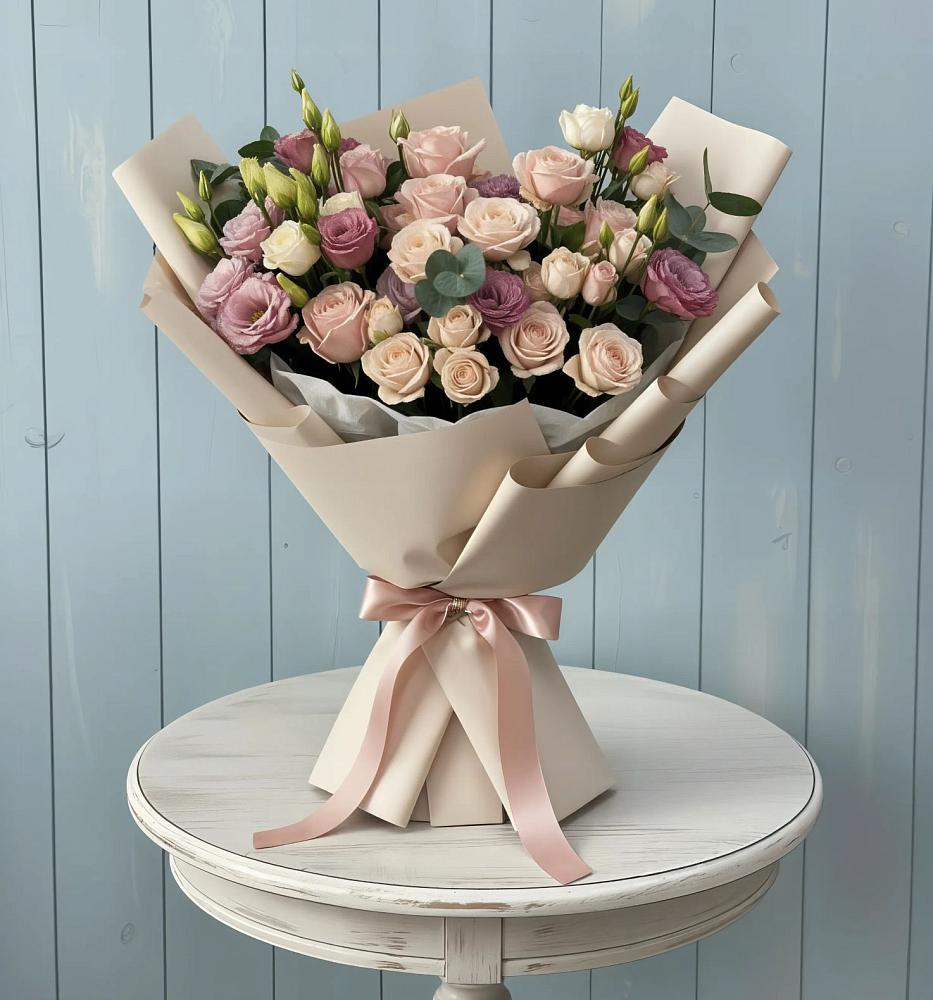 Букет цветов из: Розы и Лизиантусы в Борисовке