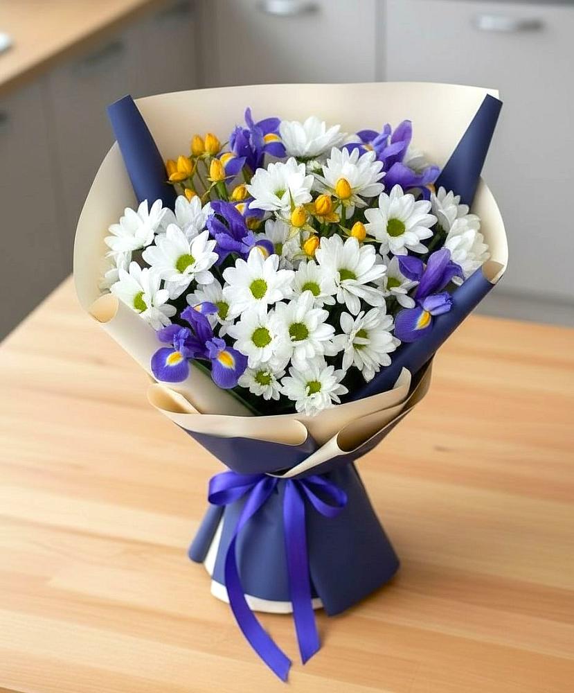 Букет цветов из: Розы, Ирисы и Хризантемы в Борисовке