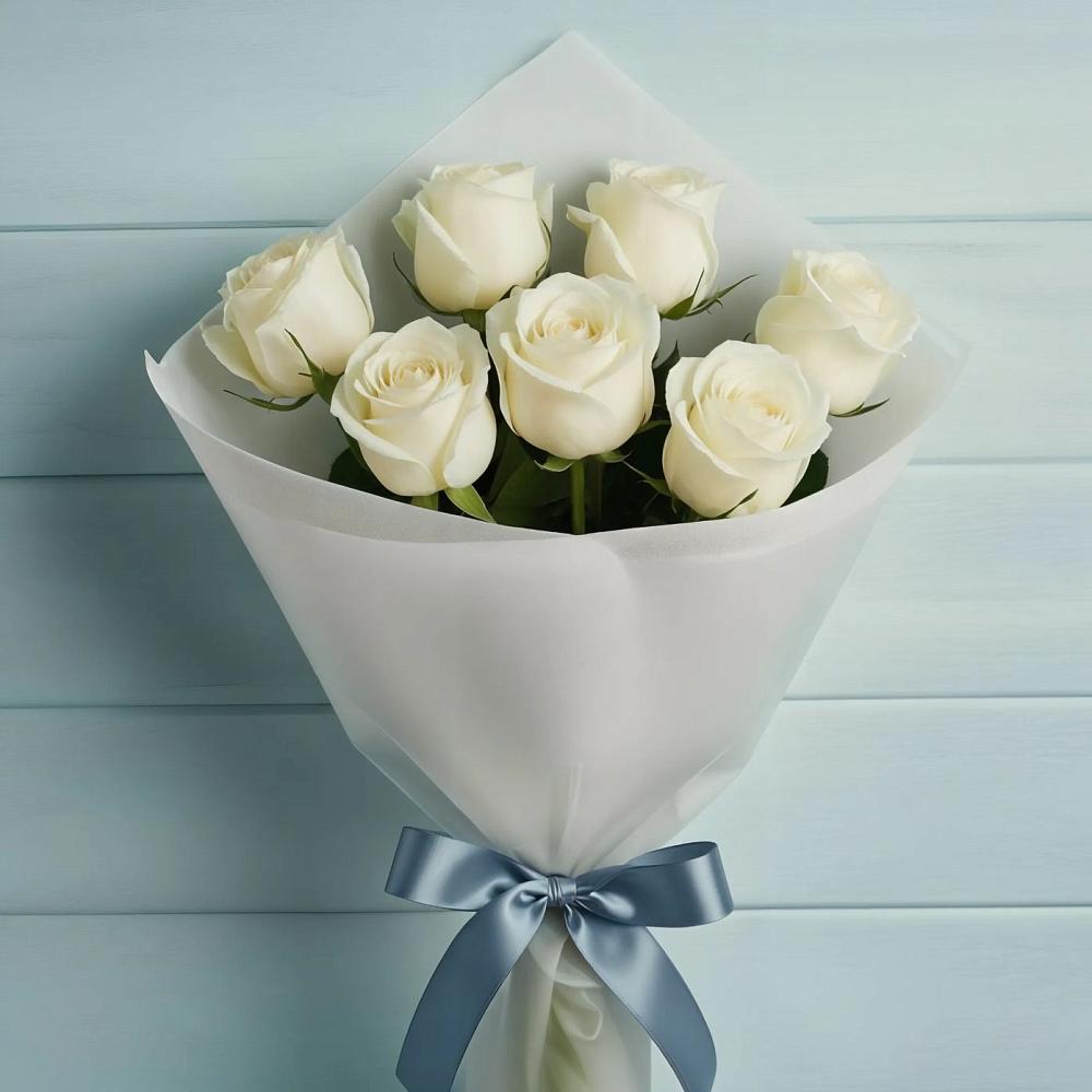 Букет 7 Белых роз Эдлесс Лав в Борисовке